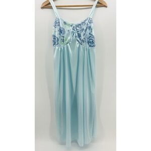 Light Blue Nightgown Women's M Sheer Mesh Floral Bust Babydoll Lingerie Y2K FF42